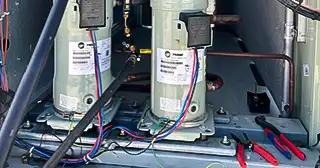 Inside of a customer's air handler as we perform HVAC service.